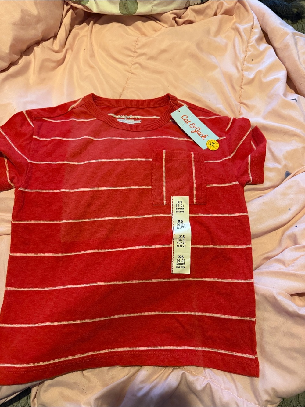 Cat & Jack Red and White Striped Pocket Tee